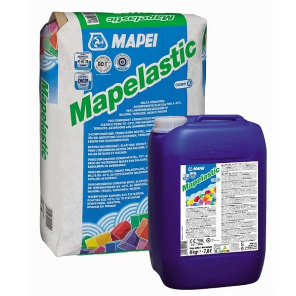 Hidroizolatie bicomponenta flexibila pentru bai, terase, piscine, Mapelastic 32 kg